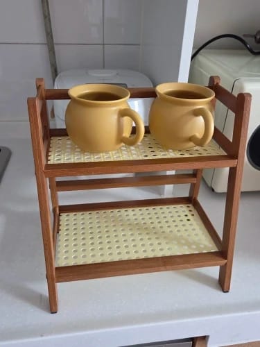 Customer photo review of 2-Layer Bamboo Countertop Organizer Coffee Cup Holder for Kitchen & Home