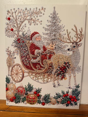 Customer's Personalized 3D Pearl Art DIY Kit featuring a completed Santa in his sleigh scene with reindeer.