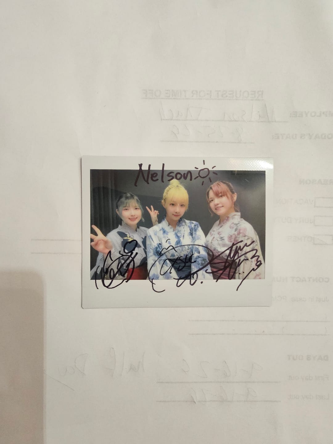 Customer photo review of TRiDENT "ONLINE BROMIDE" Autographed Cheki Polaroid Photo (With Your Custom Name) - All Members