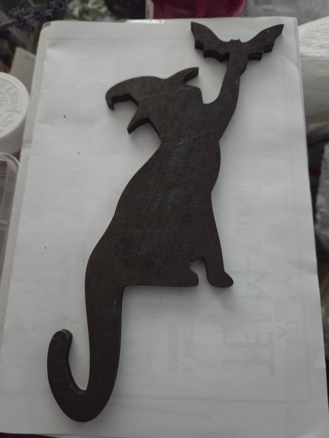 Customer photo review of Unfinished Wood Cat and Bat Shape | Halloween | Craft Cutout | up to 46" DIY
