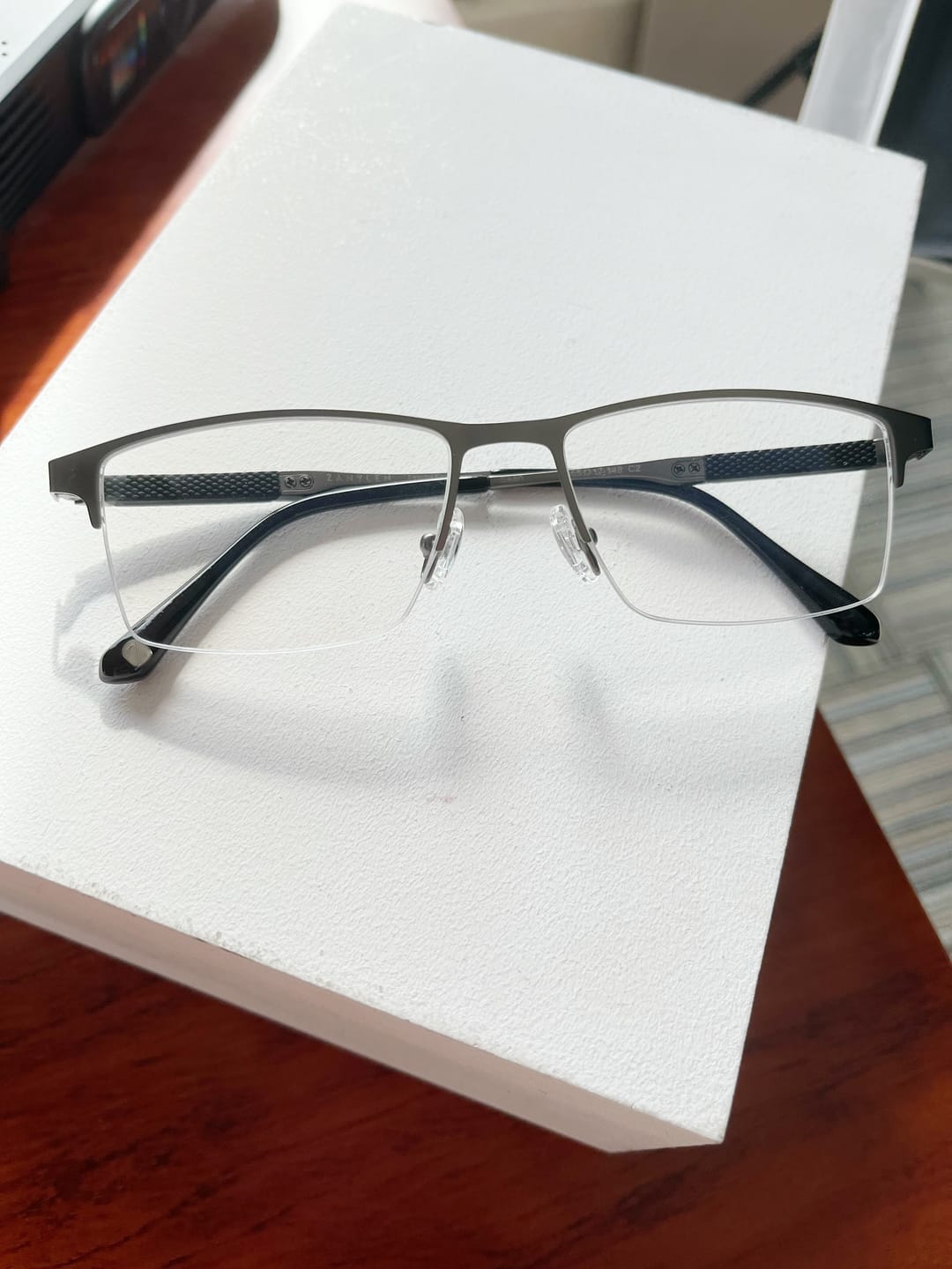 Customer photo review of Sean | Semi-rimless Rectangle Titanium Magnetic Clip-on Eyeglasses Sunglasses