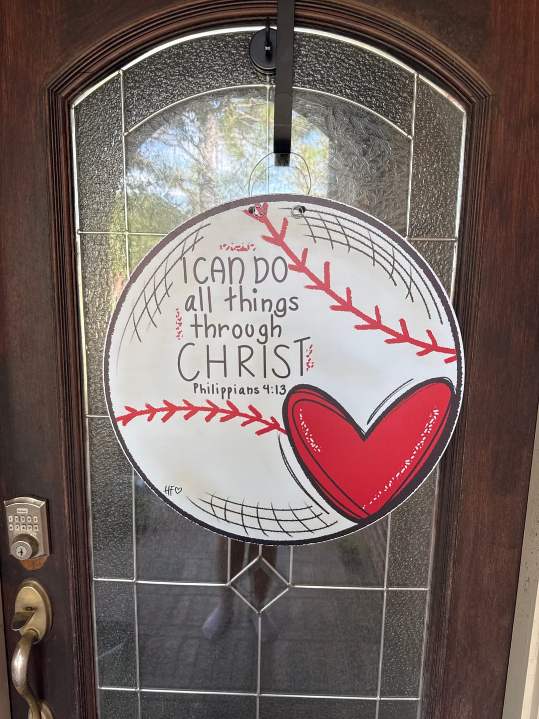 Customer photo review of Baseball with Heart "I Can do All Things" Door Hanger