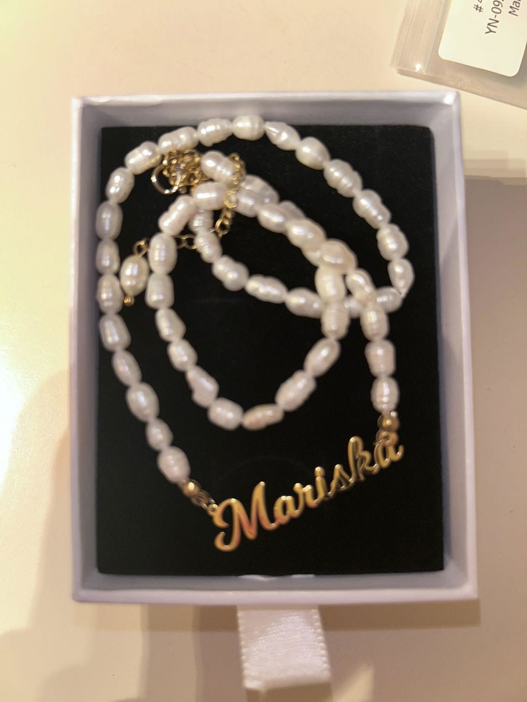 Customer photo review of Custom Pearl Name Necklace