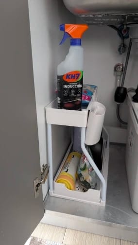 Customer photo review of Space Saving 2-Tier Under-Sink Pull-Out Storage Organizer for Kitchen & Bathroom