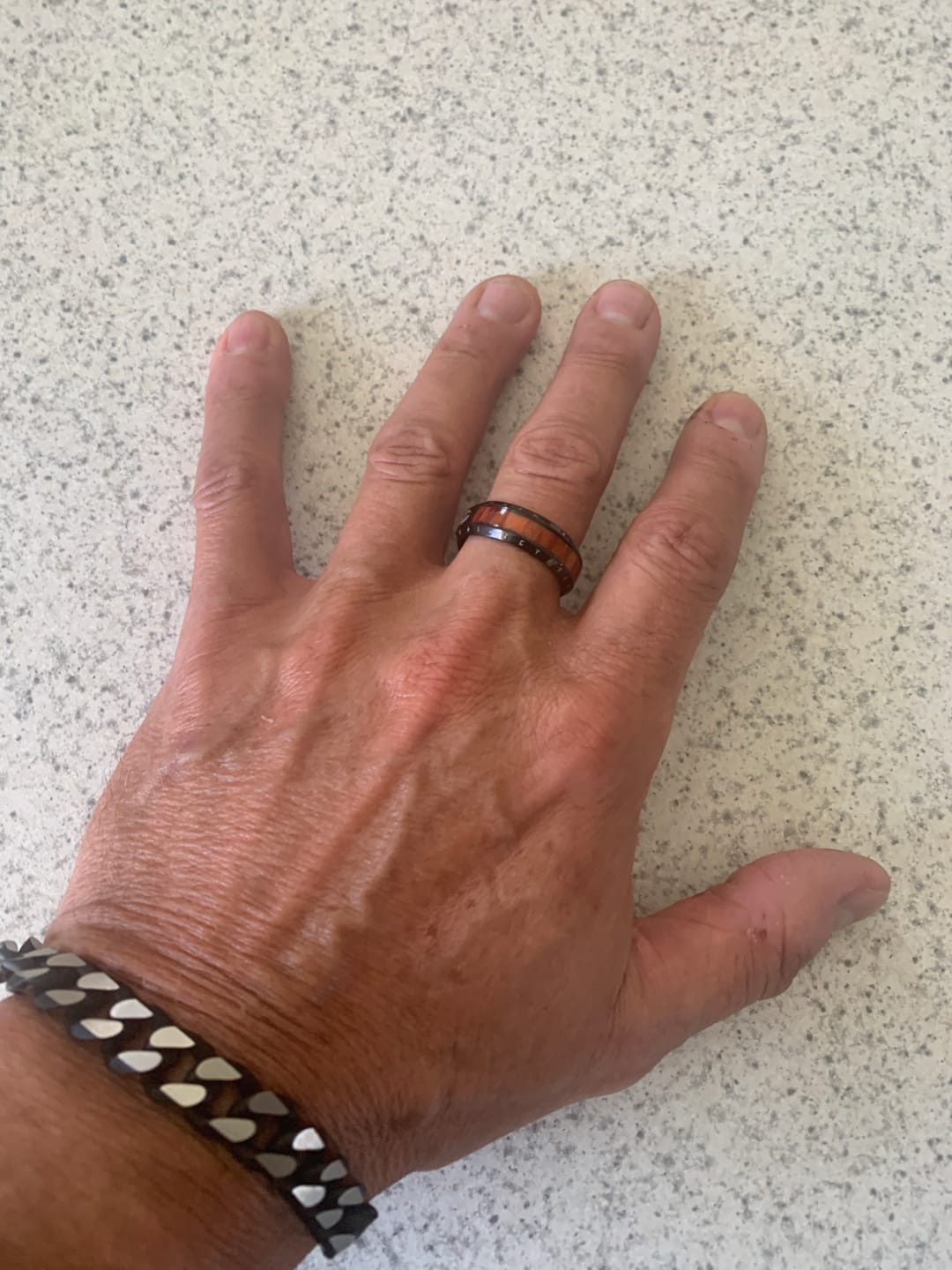 Customer photo review of Norse Viking Tree of Life Rune Wood Inlay Ring, S925 Silver Antiqued Multi-Color Unisex Couple Band