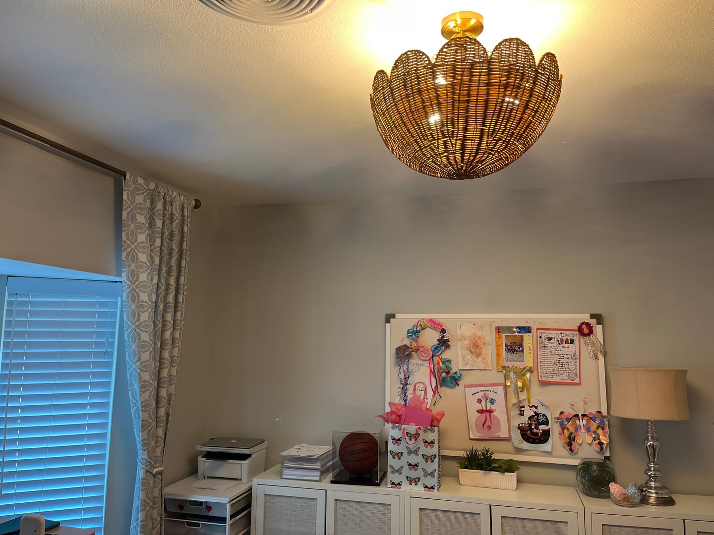 Customer photo review of 3-Light Scalloped Hand-woven Floral Basket Semi-Flush Mount