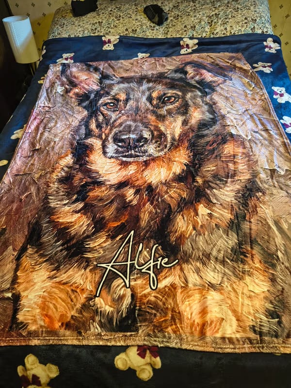 Customer photo review of Personalized Oil Painting Style Pet Photo Soft Throw Blanket with Name Home Decor Birthday Pet Memorial Gift for Pet Lovers