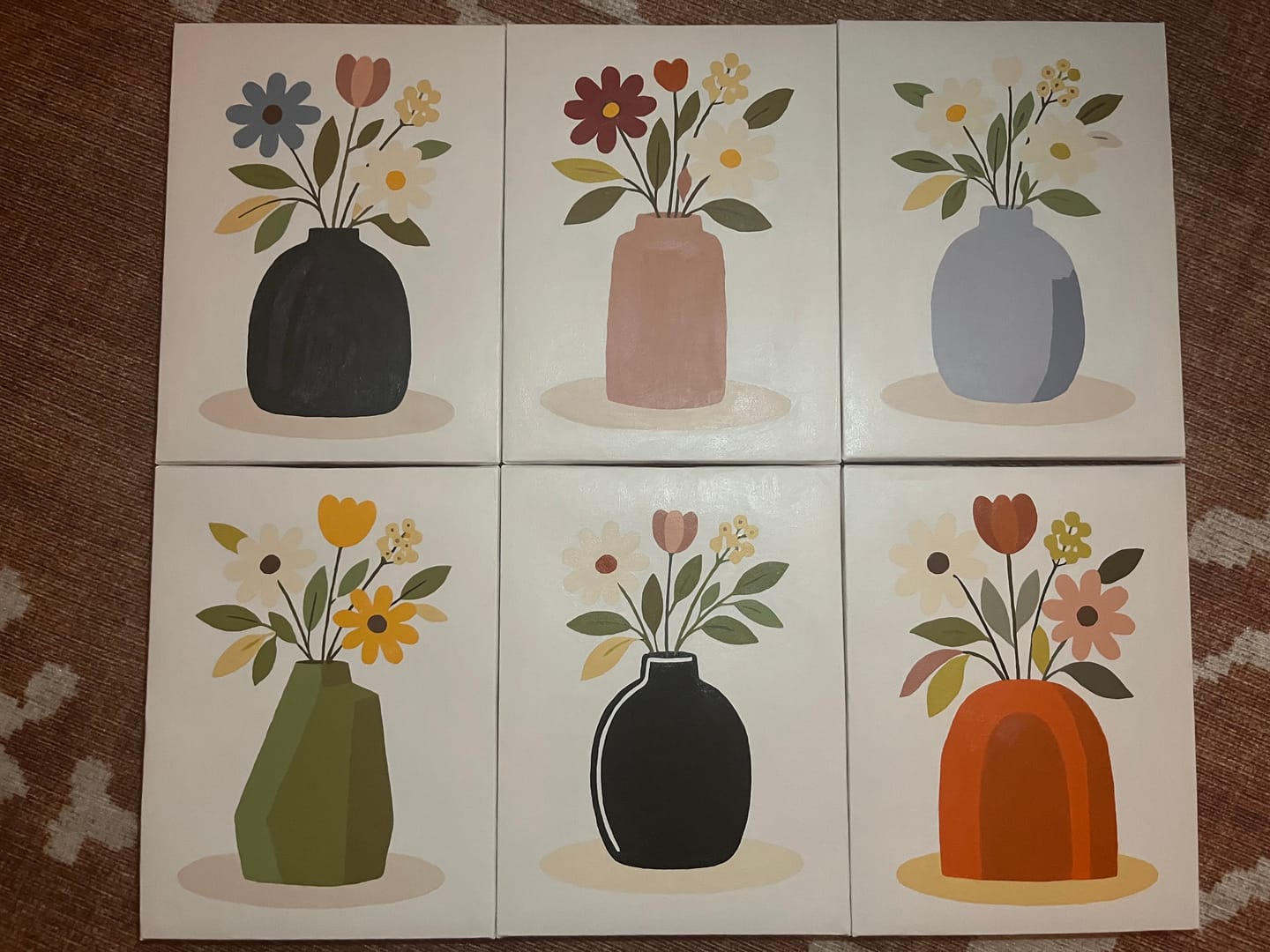 Customer photo review of 6 Mini Paintings - Colorful Flower Vases Set