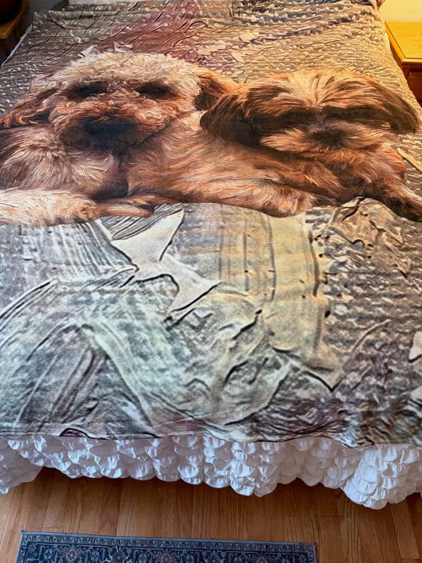 Customer photo review of Personalized Oil Painting Style Pet Photo Soft Throw Blanket with Name Home Decor Birthday Pet Memorial Gift for Pet Lovers