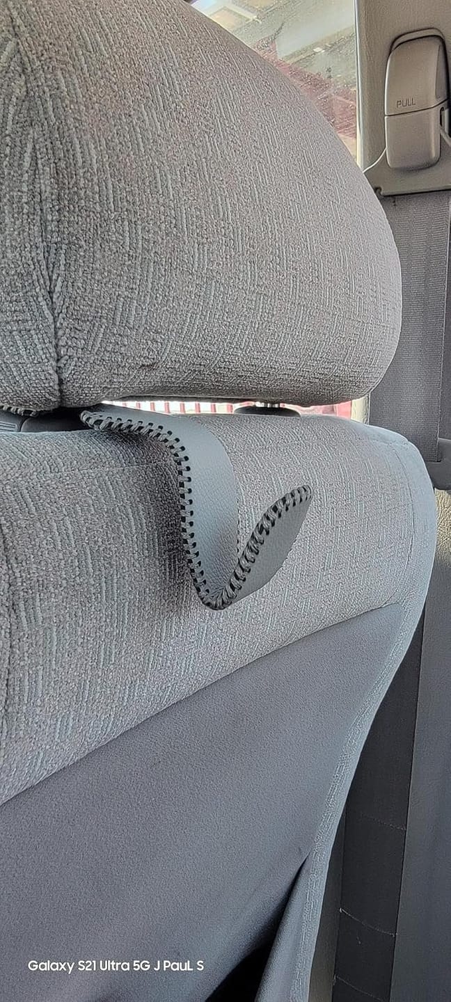 Customer photo review of BOLTHUT™ Leather Car Headrest Hooks — Back-Seat Bag Hangers