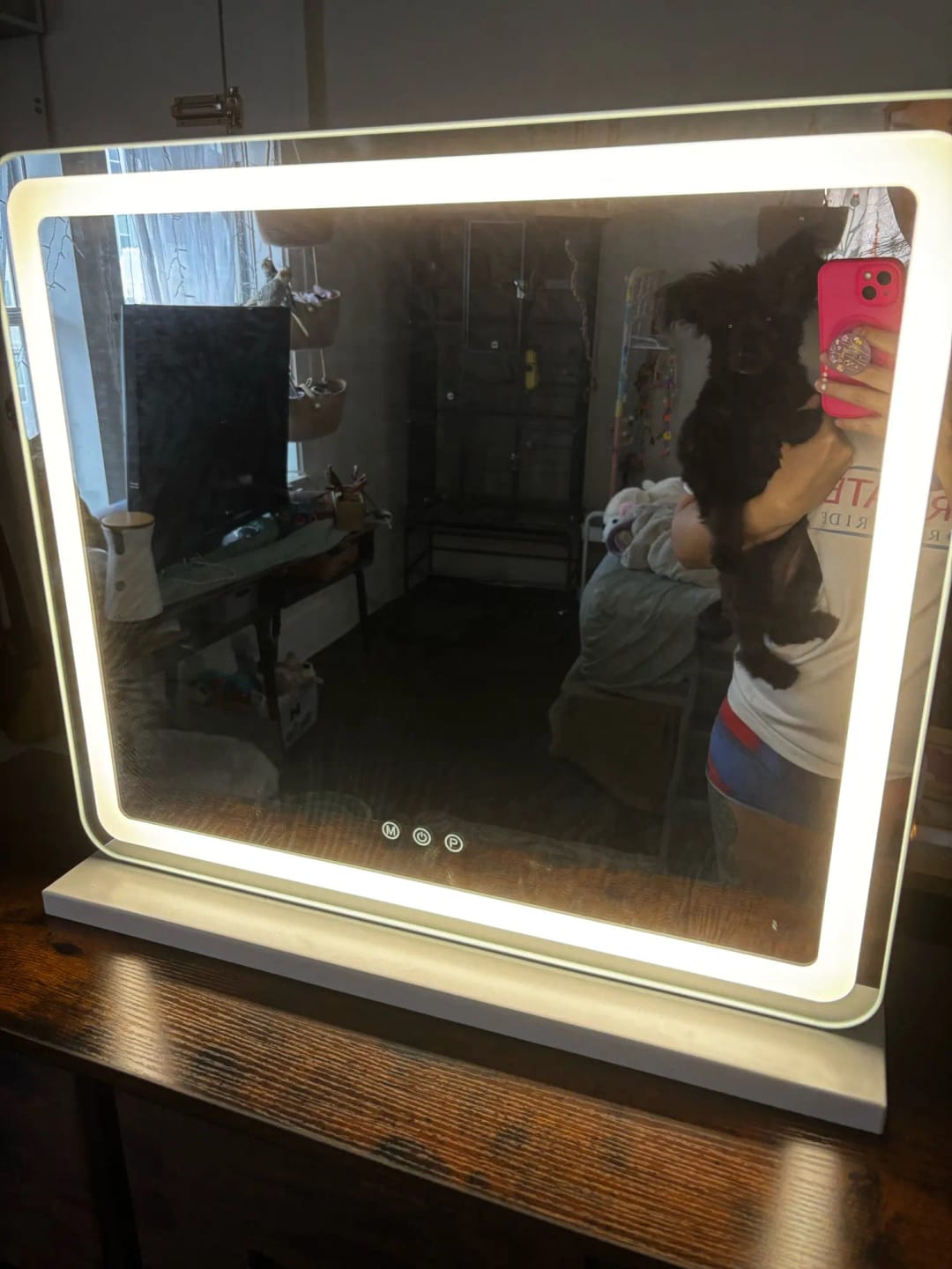 Customer photo review of JHK LED Vanity Mirror with Lights, Aluminum Frame, Dimmable 3 Color Modes, Memory Function