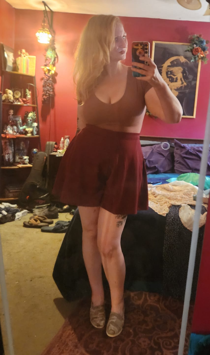 Customer photo review of Black Widow Tap Shorts in Oxblood