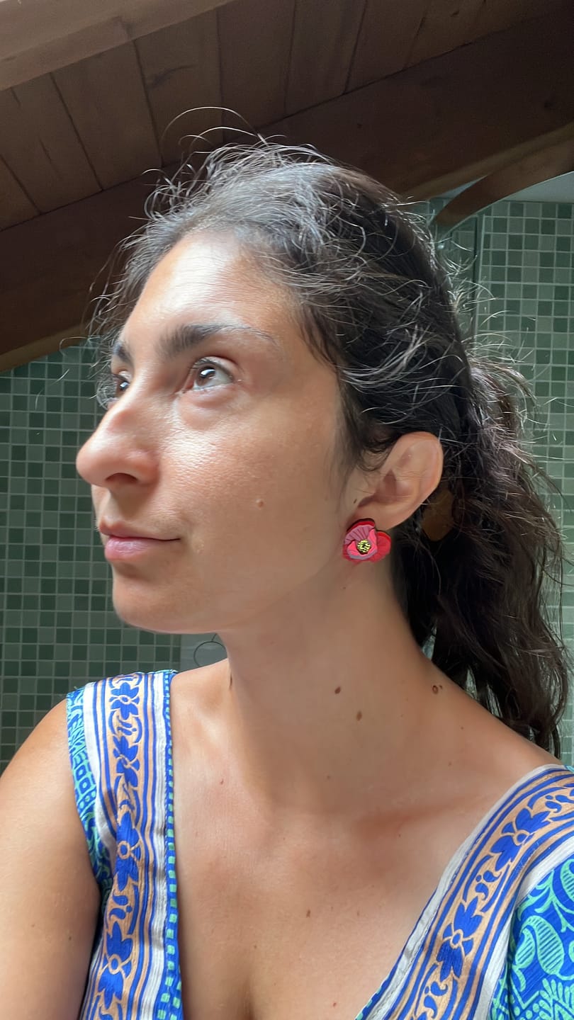Customer photo review of Red Poppy Studs