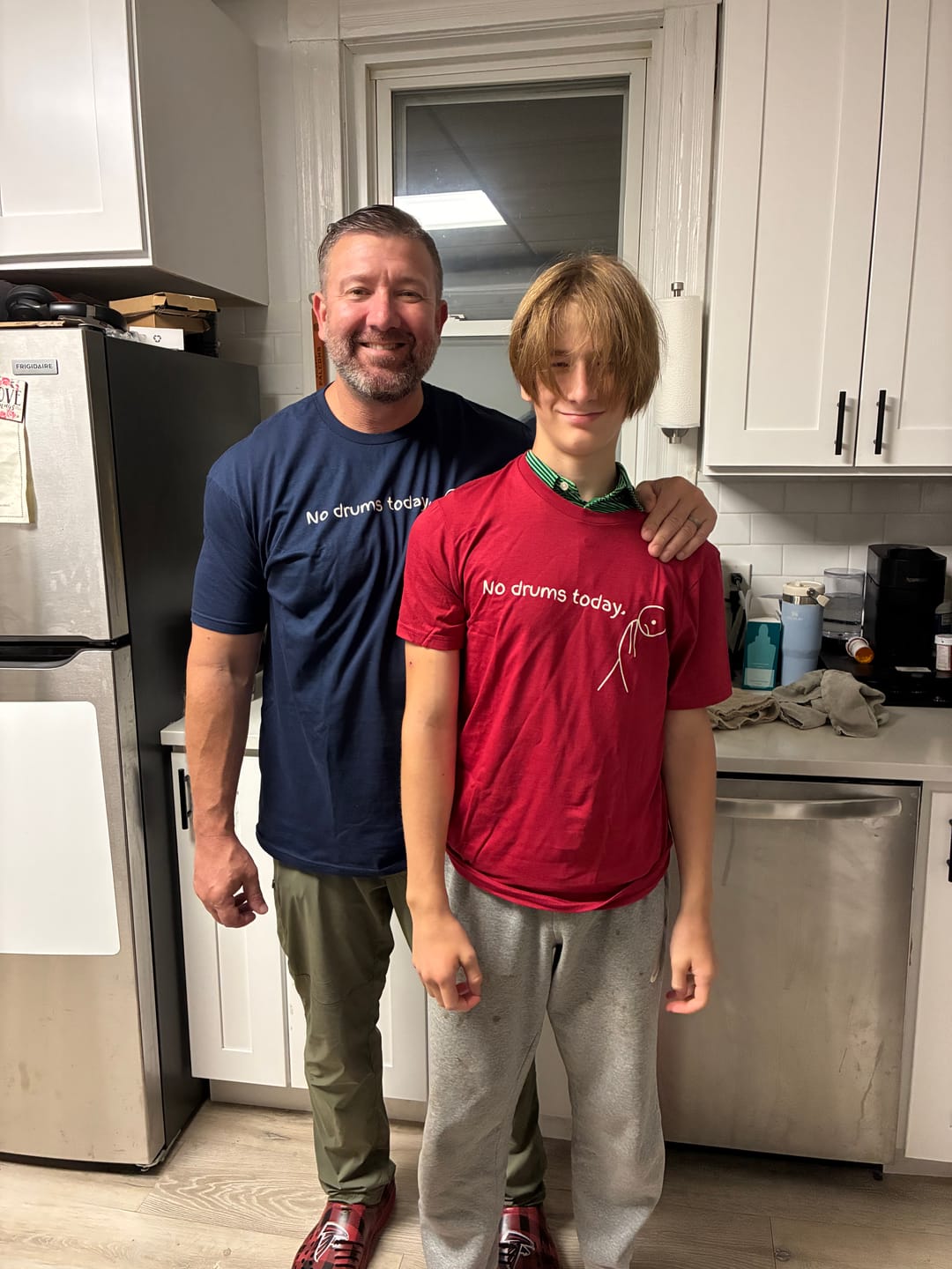 Customer photo review of No Drums Today T-Shirt