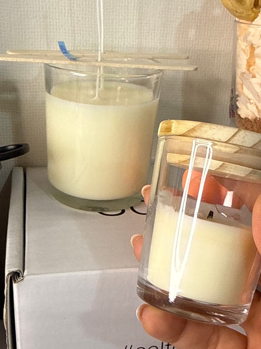 Customer photo review of Pote frasco velas vidrio transparente 90 ml tapa madera