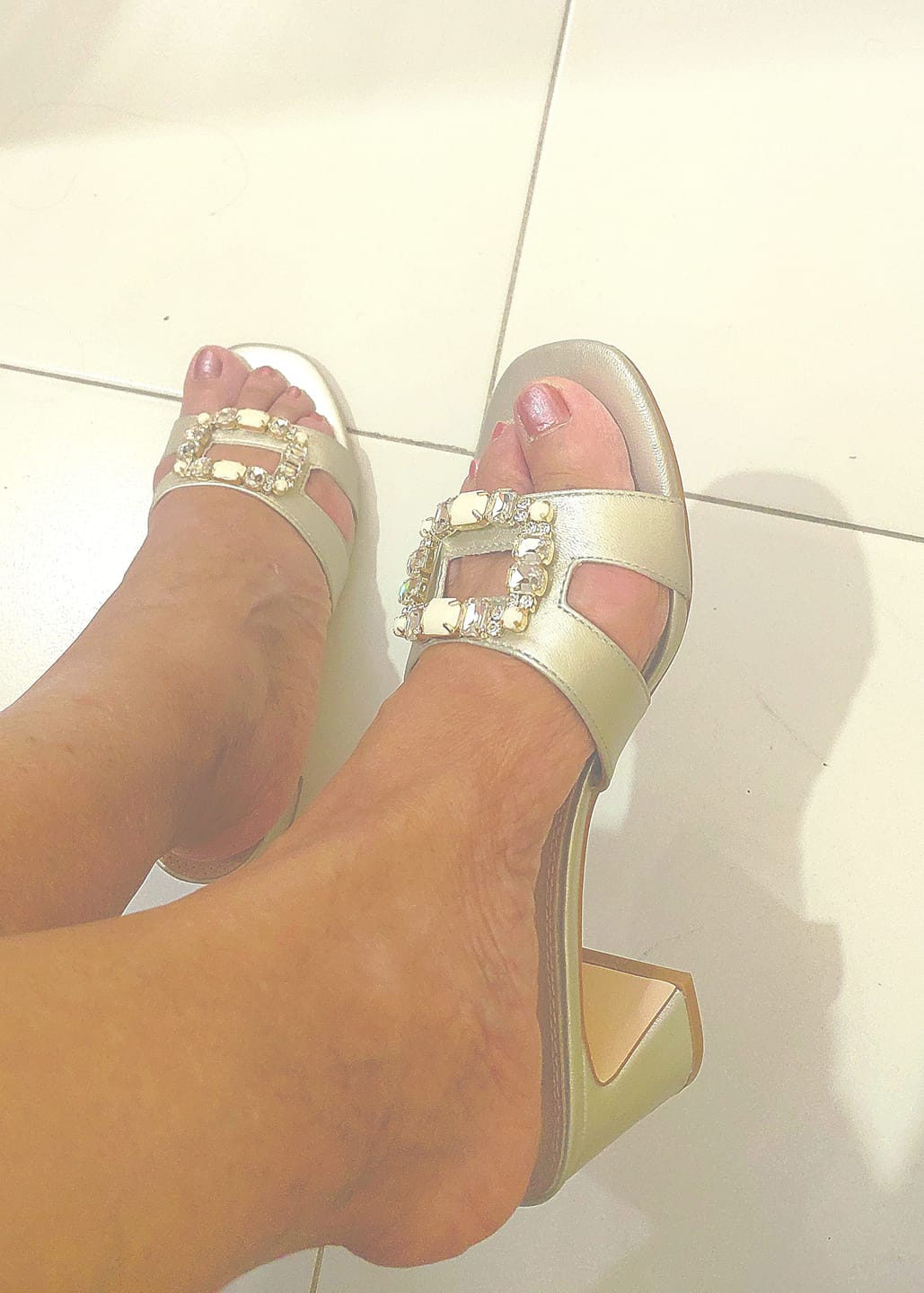 Customer photo review of Gold&Gold Scalzato Donna Oro con Pietre con Tacco Blocco Alto 70mm