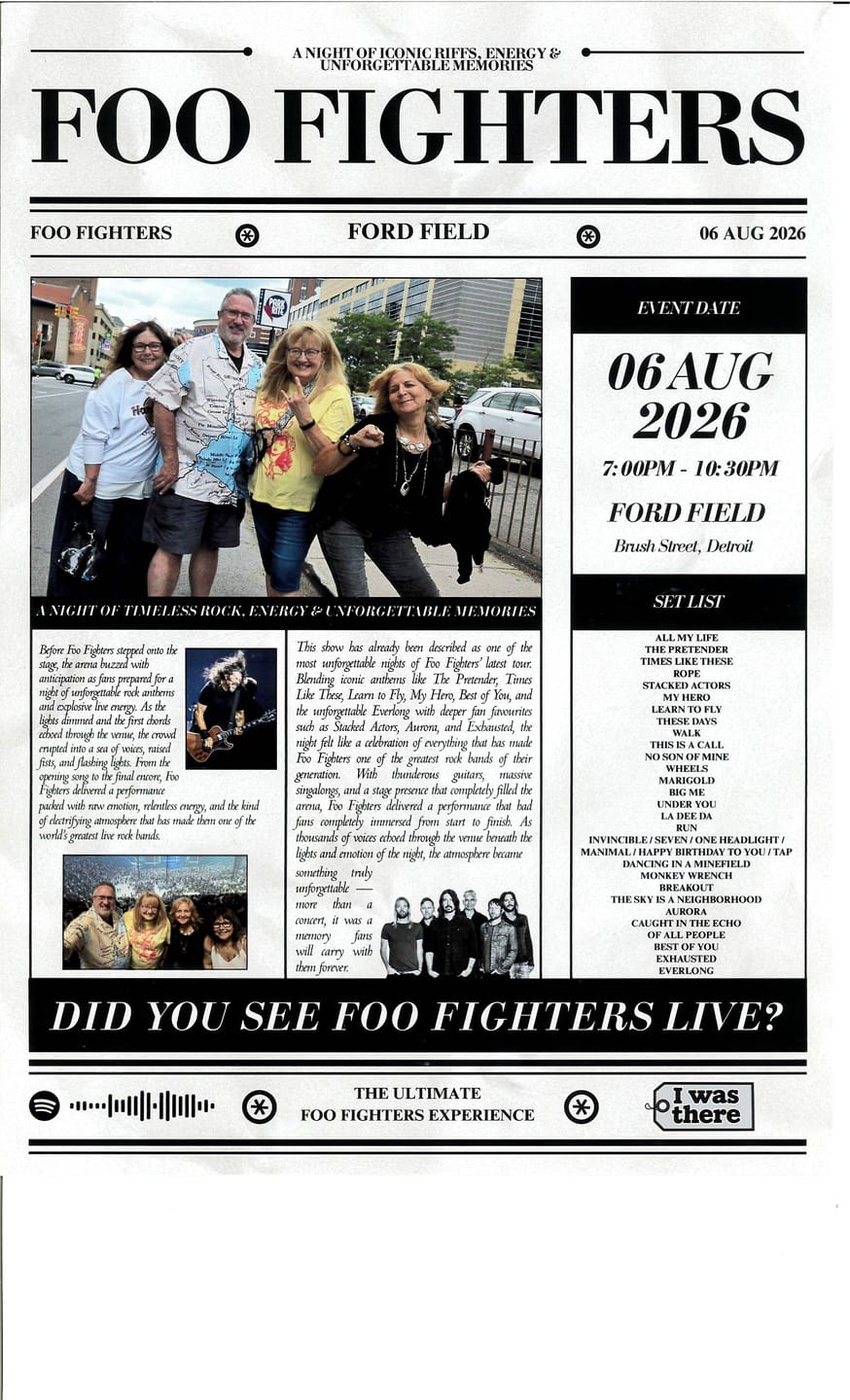 Customer photo review of Foo Fighters - Personalised Newspaper Style Concert Poster (USA Tour)