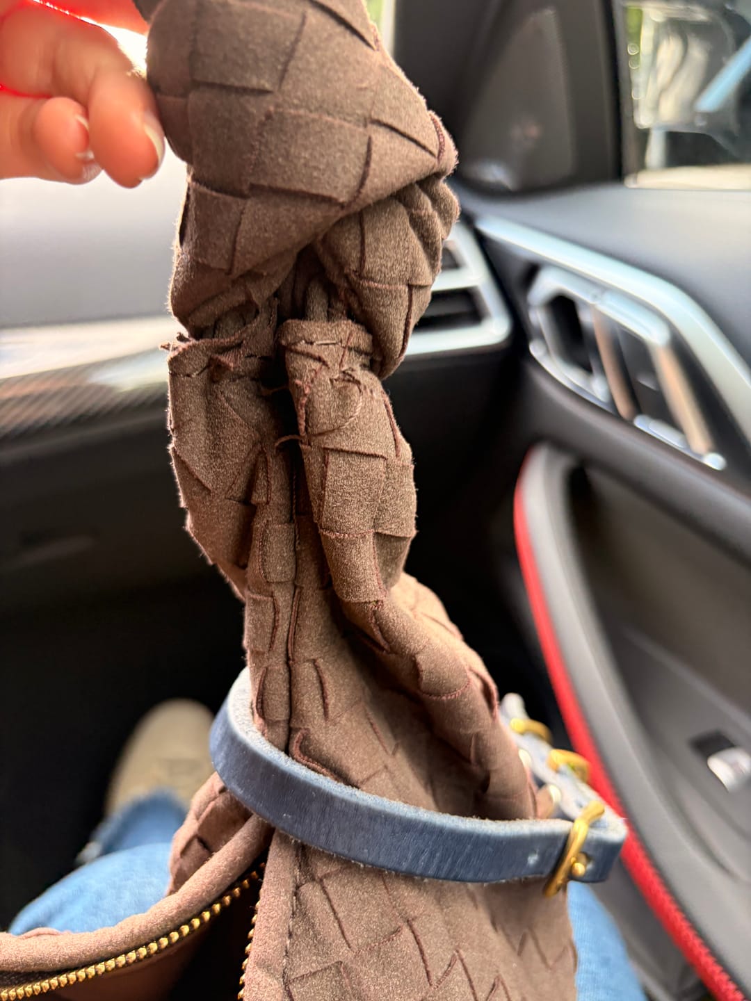 Customer photo review of Woven Bag Medium Suede