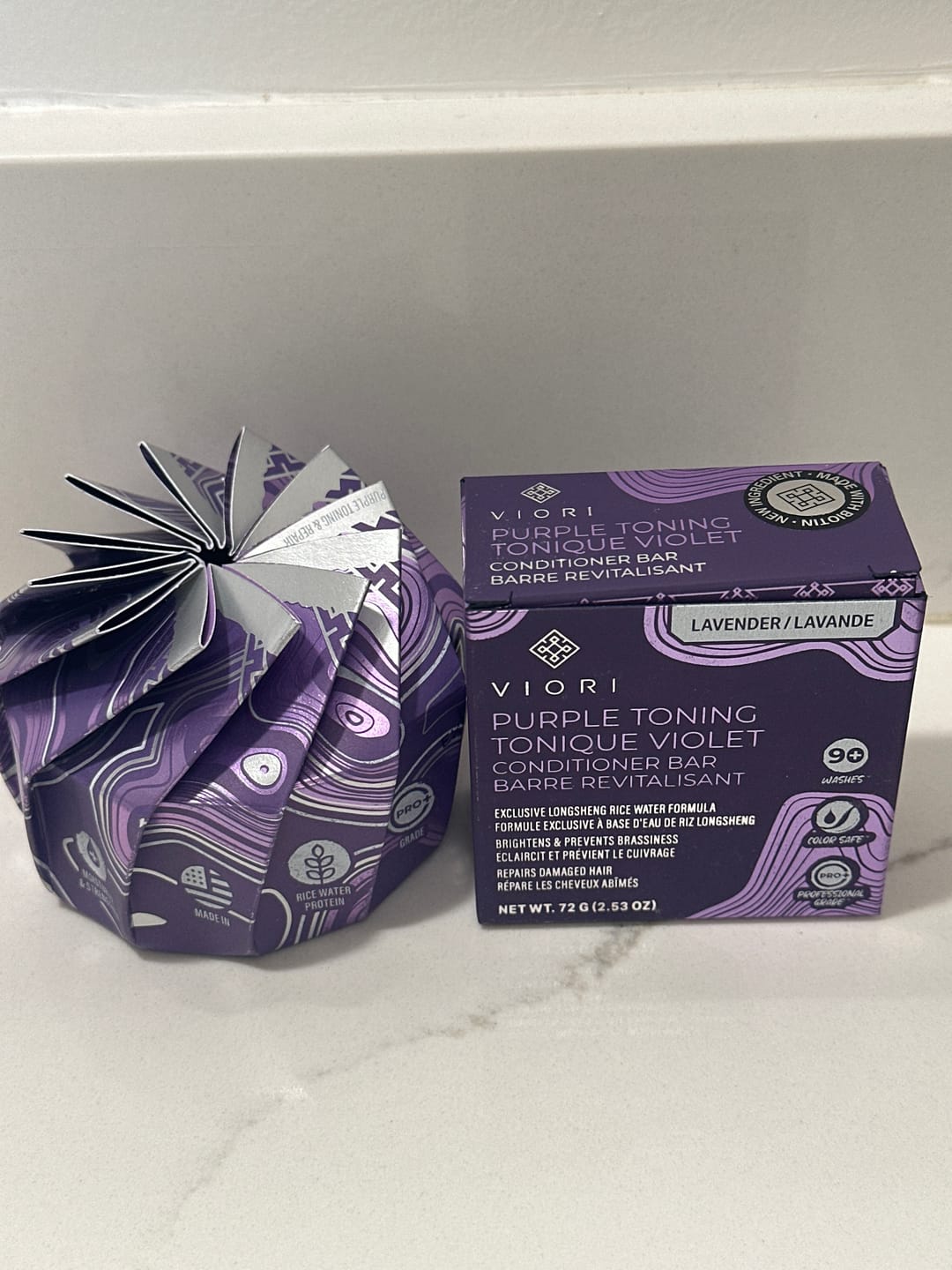 Customer photo review of Purple Conditioner Bar with Biotin – Blonde & Gray | VIORI