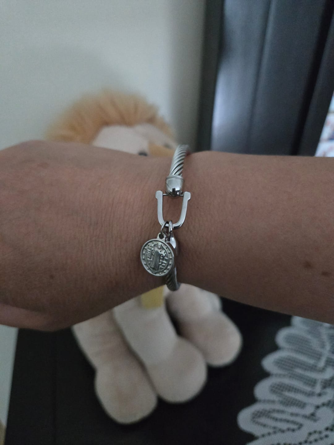 Customer photo review of Christianartworkshop St. Benedict Twisted Cable Bangle Bracelet