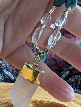 Customer photo review of Natural Blue Apatite & Clear Quartz Pendant Boho Necklace