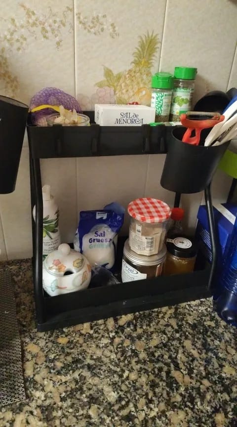 Customer photo review of Space Saving 2-Tier Under-Sink Pull-Out Storage Organizer for Kitchen & Bathroom