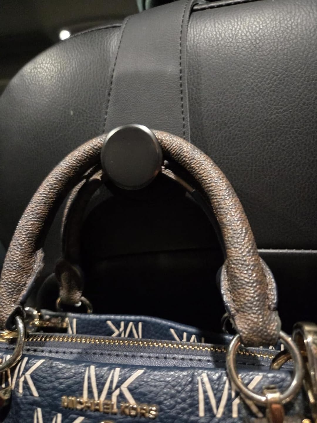 Customer photo review of BOLTHUT™ Leather Car Headrest Hooks — Back-Seat Bag Hangers