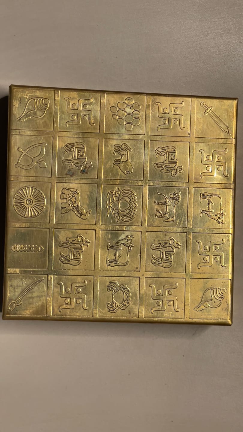 Customer photo review of Brass Manjusha Yantra Box with Partition – Vastu Remedy for Brahmasthan Correction | 16-Compartment Energy Organizer with 45 Devta Symbols | 5 & 9 Inch Sizes