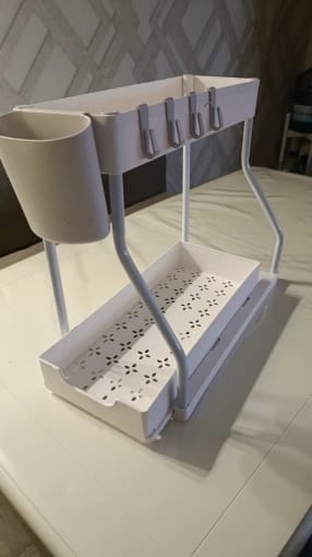 Customer photo review of Space Saving 2-Tier Under-Sink Pull-Out Storage Organizer for Kitchen & Bathroom
