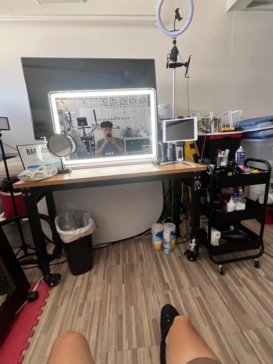 Customer photo review of JHK LED Vanity Mirror with Lights, Aluminum Frame, Dimmable 3 Color Modes, Memory Function