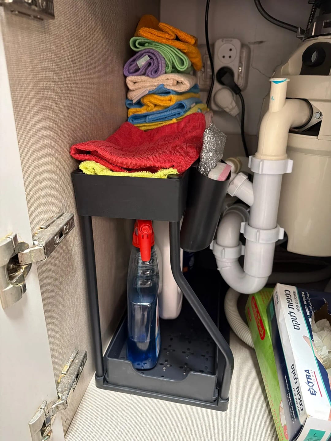 Customer photo review of Space Saving 2-Tier Under-Sink Pull-Out Storage Organizer for Kitchen & Bathroom