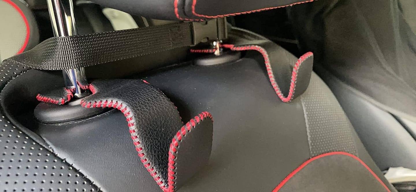 Customer photo review of BOLTHUT™ Leather Car Headrest Hooks — Back-Seat Bag Hangers