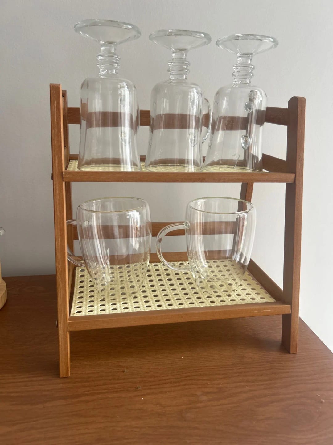 Customer photo review of 2-Layer Bamboo Countertop Organizer Coffee Cup Holder for Kitchen & Home