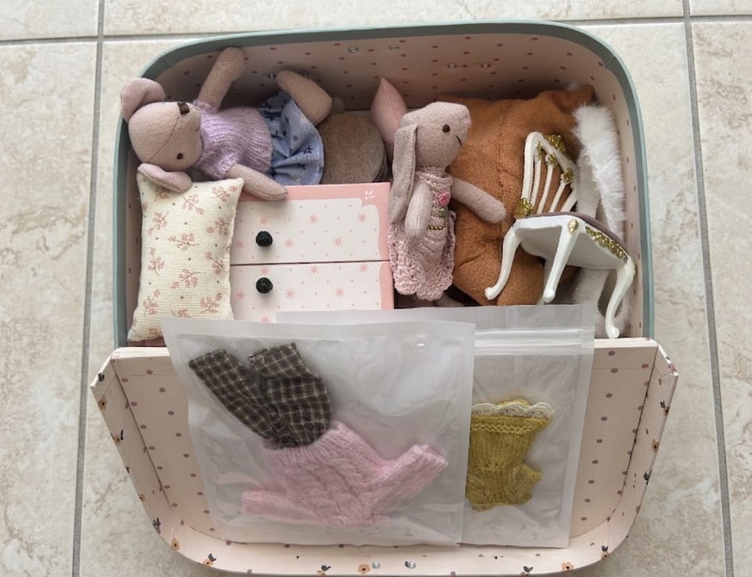 Customer photo review of Portable Dollhouse Carry Case Choose from Pink & Blue with Leather or Metal Handles - 1:12 Scale Suitcase (3 Styles)