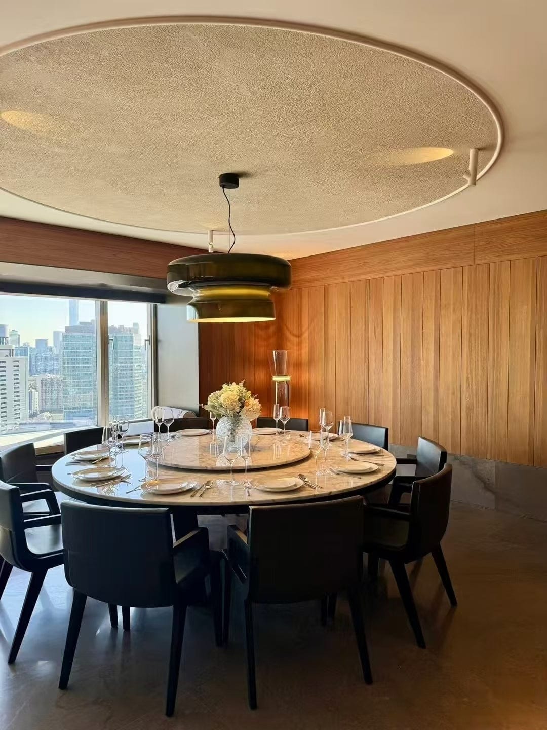 Customer photo review of Mid-Century Bauhaus Dark Amber Glass Pendant Light