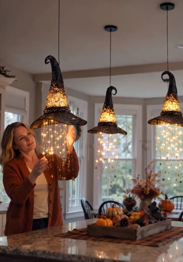 Customer photo review of Lighted Witch Hat Hanging Chime