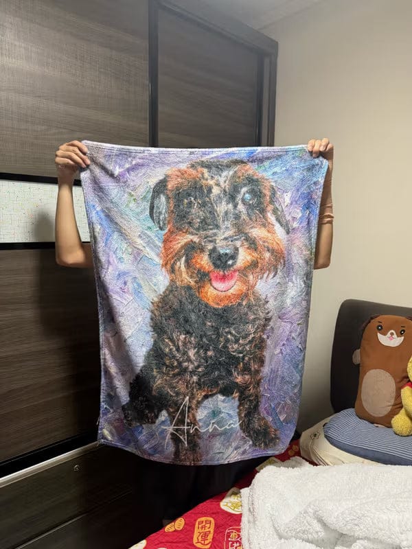 Customer photo review of Personalized Oil Painting Style Pet Photo Soft Throw Blanket with Name Home Decor Birthday Pet Memorial Gift for Pet Lovers