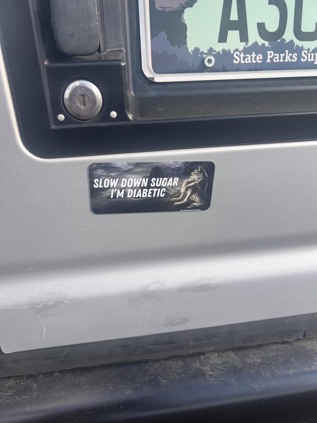 Customer photo review of eyes on the road baby girl / slow down sugar im diabetic /  customizable text