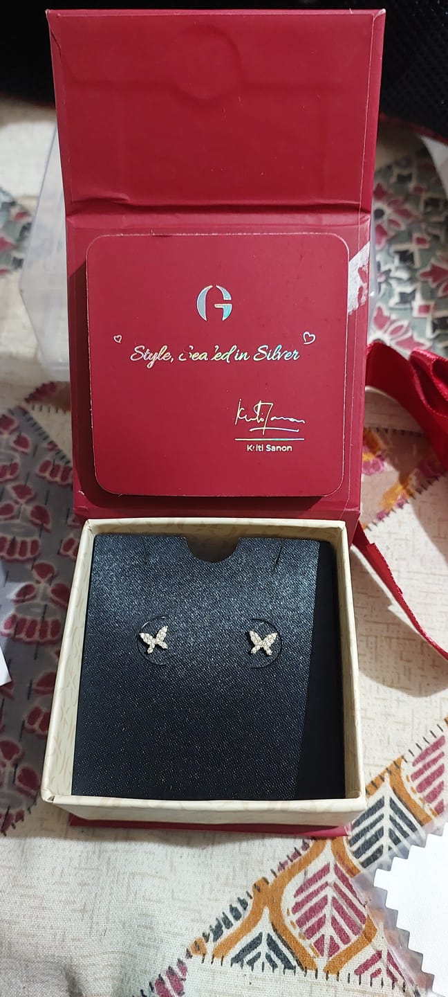 Customer photo review of Golden Butterfly Tiny Studded Affair Earrings