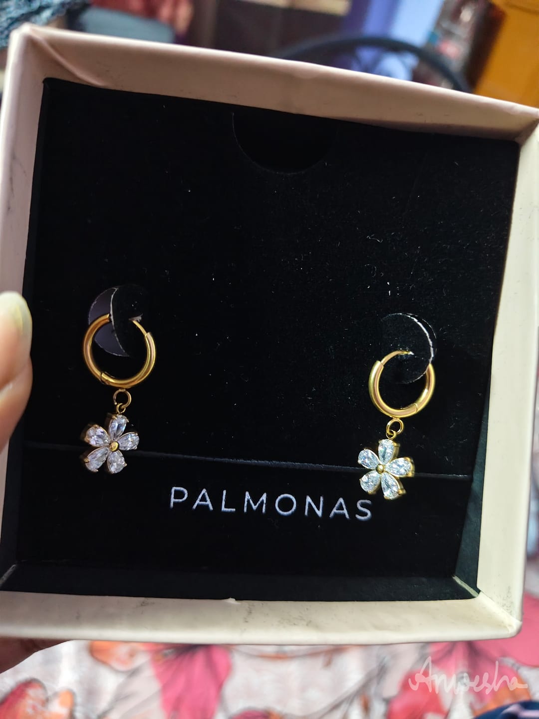 Customer photo review of Gilded Garden Drop Hoops