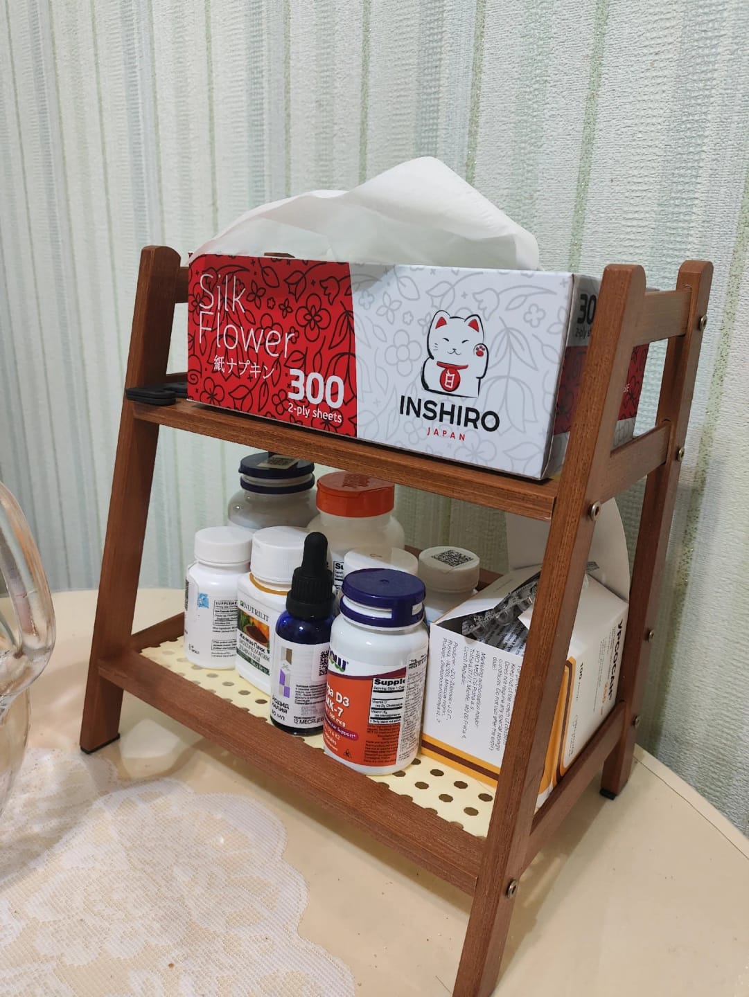 Customer photo review of 2-Tier Retro Bamboo Storage Shelf - Countertop Organizer for Kitchen & Dressing Table