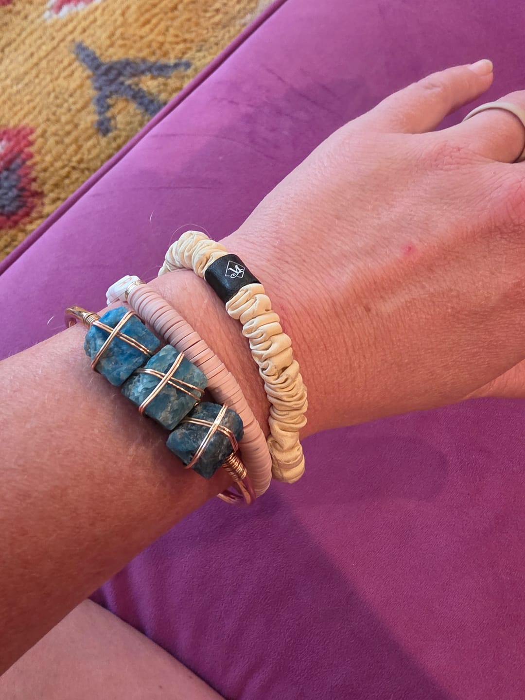 Customer photo review of Champagne / Oyster Grey / Charcoal Silk Hair Ties Set