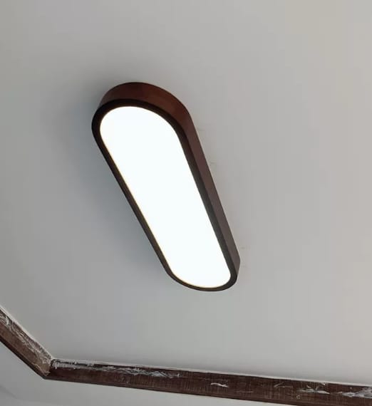 Customer photo review of Nordic Dark Wood Oval Strip Flush Mount Light 3-Light
