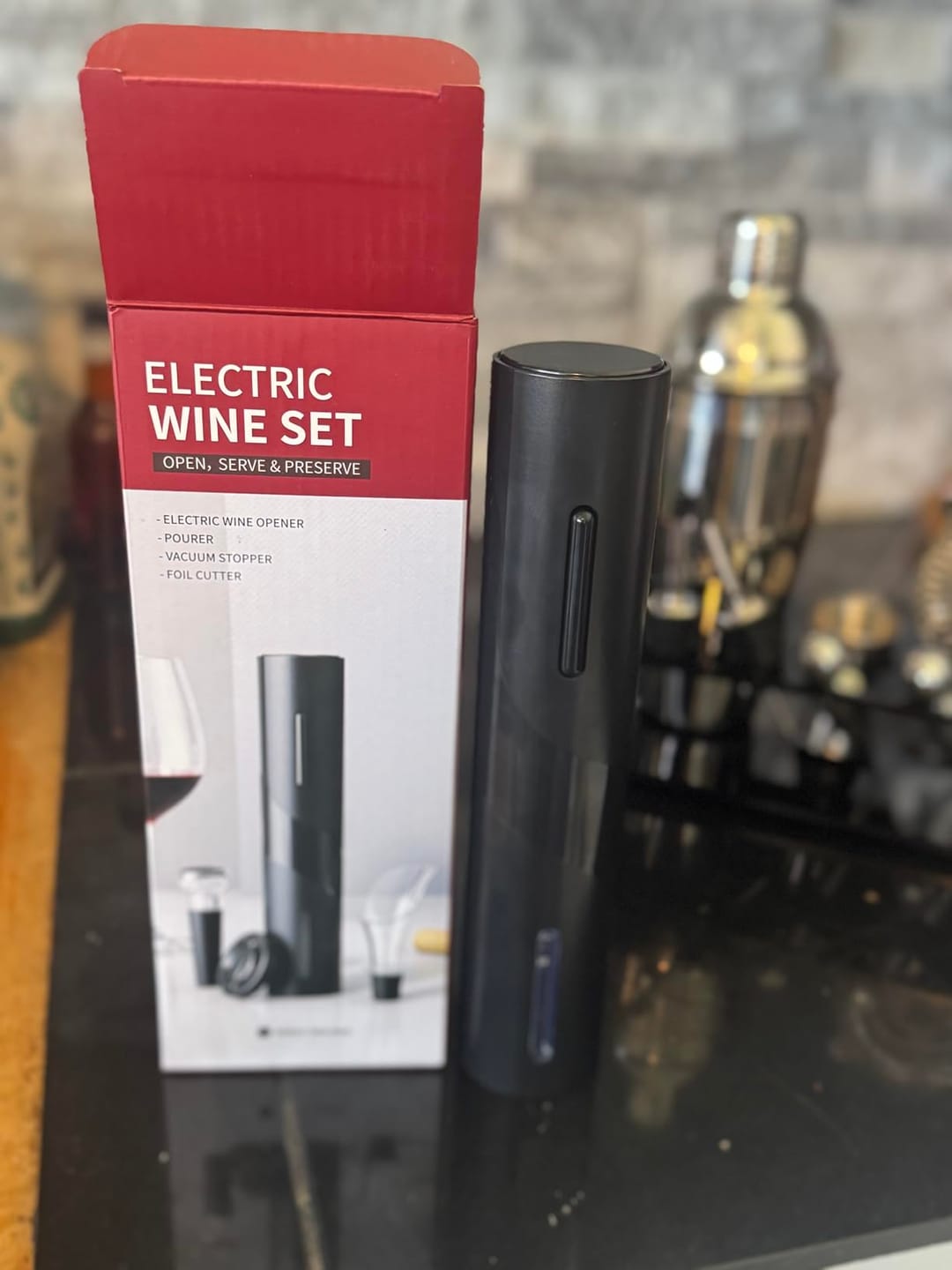 Customer photo review of LuxeWine Electric Opener & Wine Preservation Gift Set