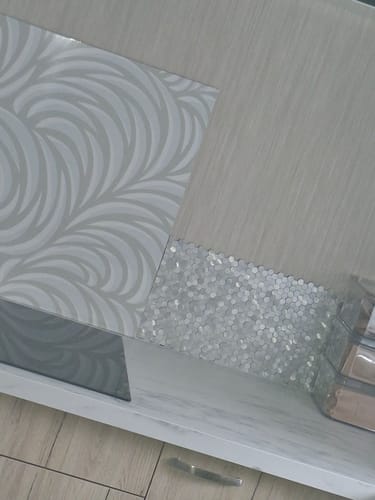 Customer photo review of Plaque Mosaique Adhésive Crédence de Cuisine Relief Chromée 3D