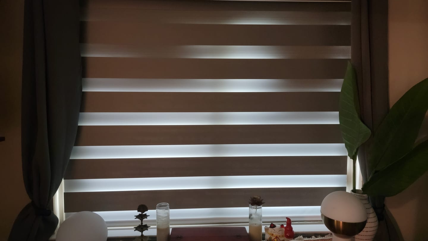 Customer photo review of SmartWings Motorized Zebra Shades 100% Blackout 95mm Chloris