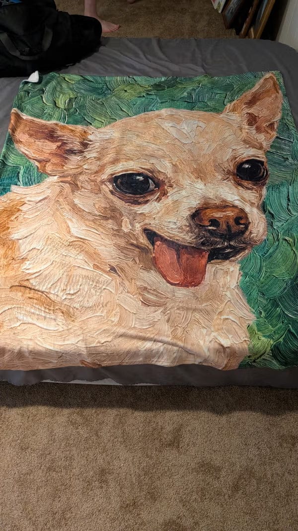 Customer photo review of Personalized Oil Painting Style Pet Photo Soft Throw Blanket with Name Home Decor Birthday Pet Memorial Gift for Pet Lovers