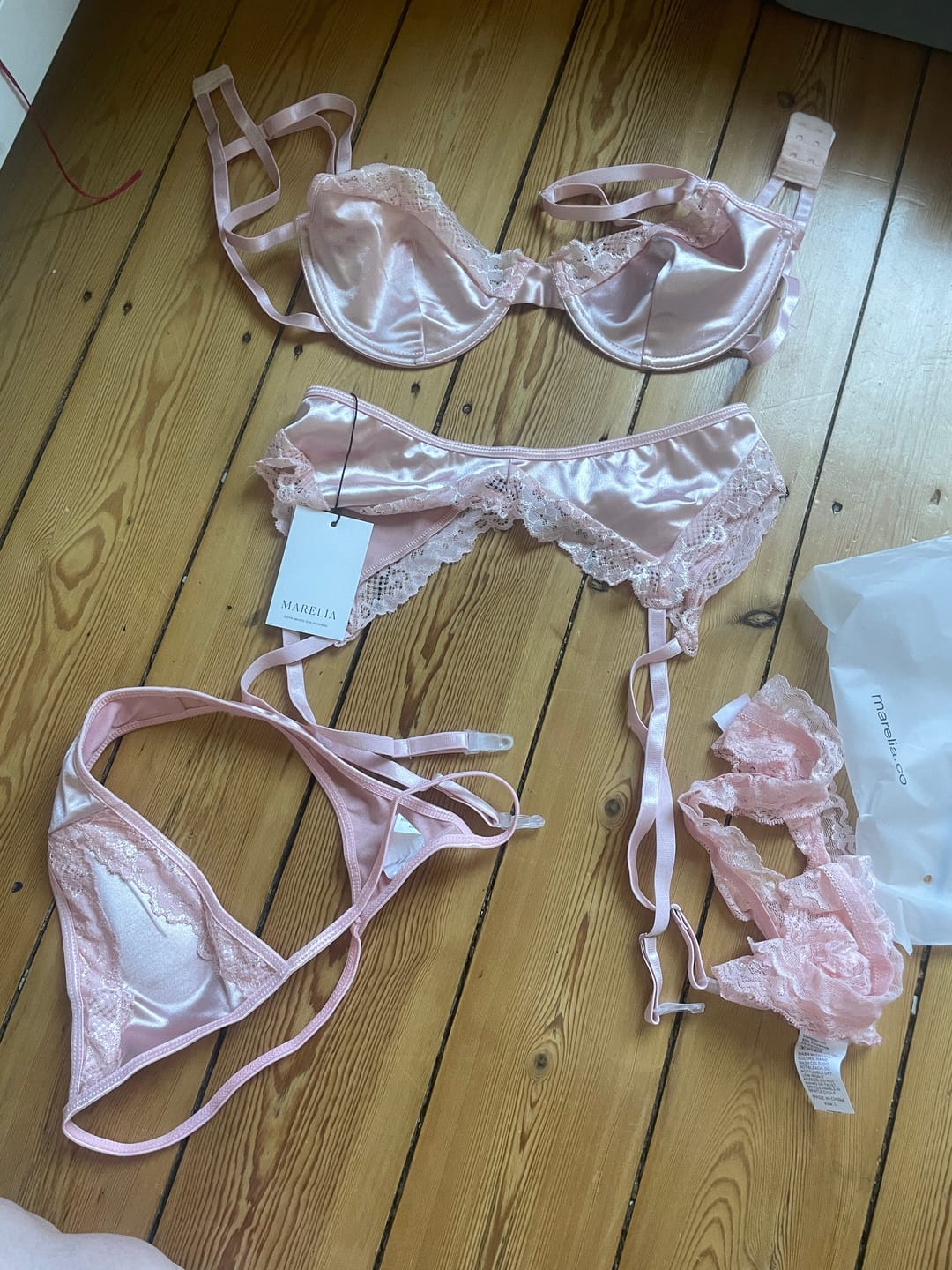 Customer photo review of Satin Lace Four Piece Lingerie Set