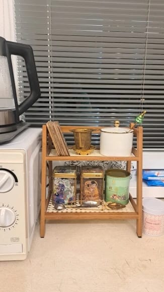 Customer photo review of 2-Tier Retro Bamboo Storage Shelf - Countertop Organizer for Kitchen & Dressing Table