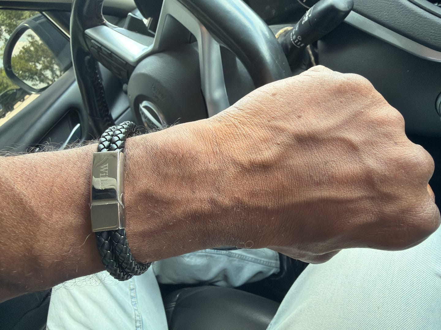 Customer photo review of Mens Engraved Leather Bracelet